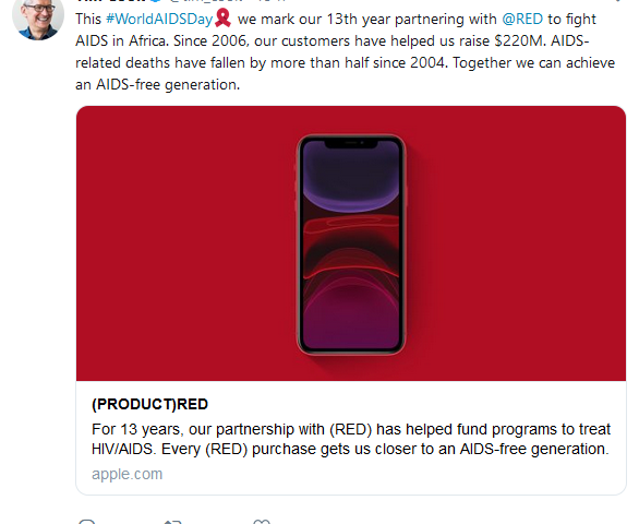 Apple ha donato 220M$ a RED!