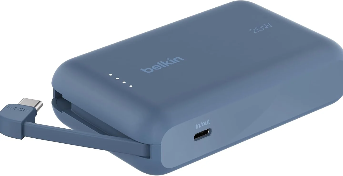 Belkin BoostCharge Power Bank 10000mAh con Cavo USB-C Integrato – Blu