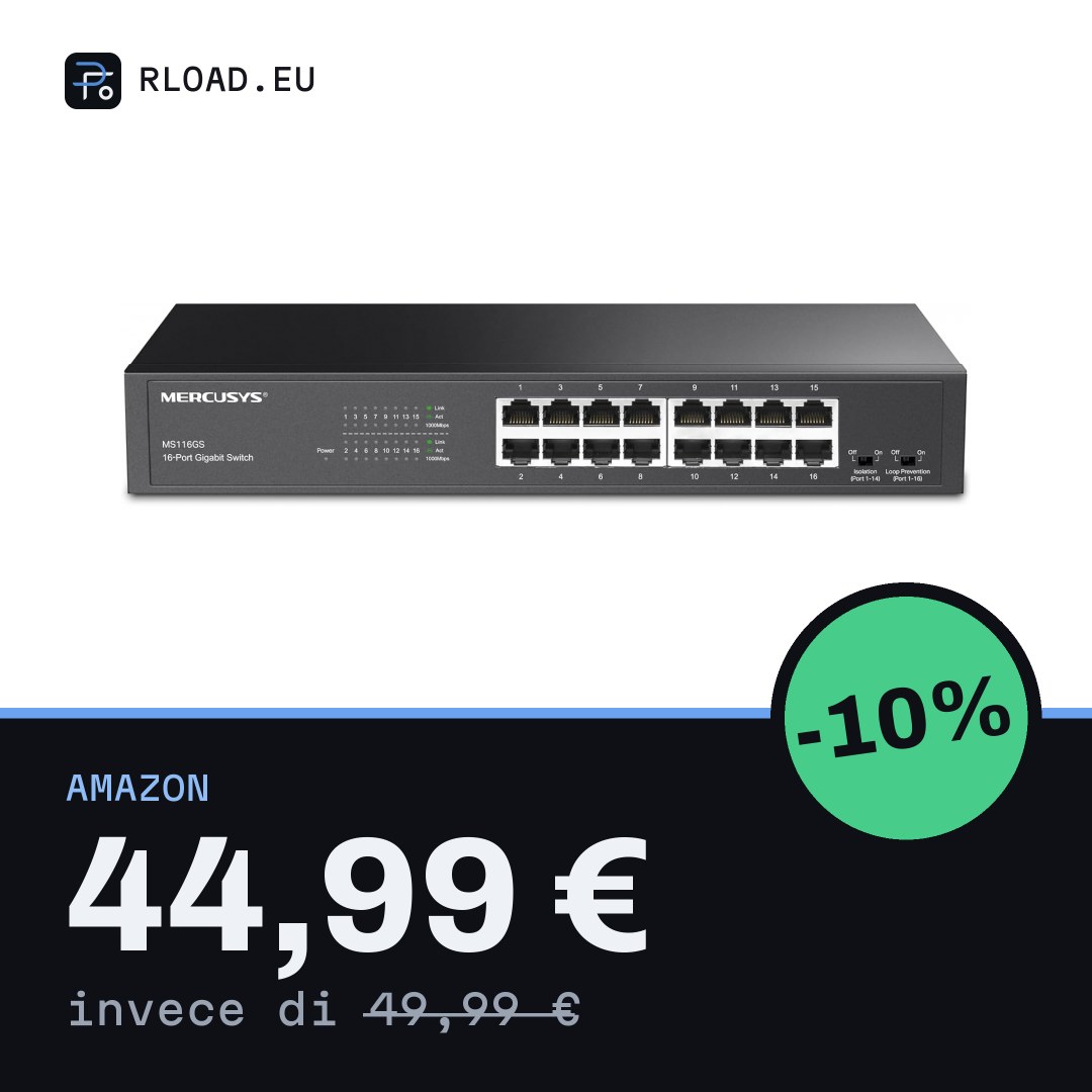 MERCUSYS MS116GS Switch Gigabit 16 Porte, Funzionamento Silenzioso