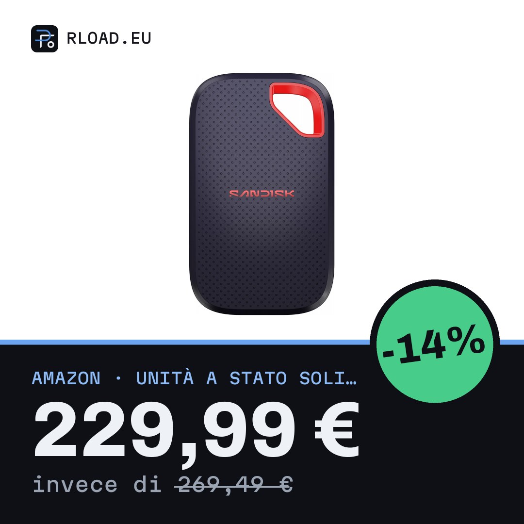 SANDISK Extreme SSD portatile 1 TB (velocità fino a 2.000 MB/s, USB Type-C, resistenza all’acqua e alla polvere IP65, protezione da cadute fino a 3 metri)